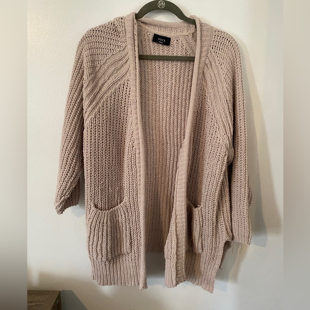 Vici Taupe Open-Front Cardigan